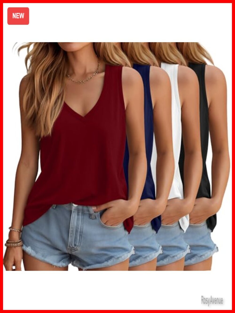 4 Pack Women's Sleeveless V-Neck Tank Tops Loose Fit Summer Tops